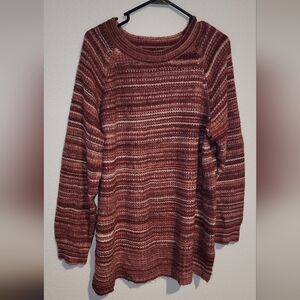Striped Knit Sweater in Burgundy/Light Burgundy/Whit